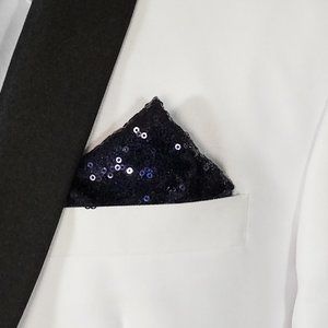 Men's Sequin Pre-Folded Pocket Square Insert - Navy Blue